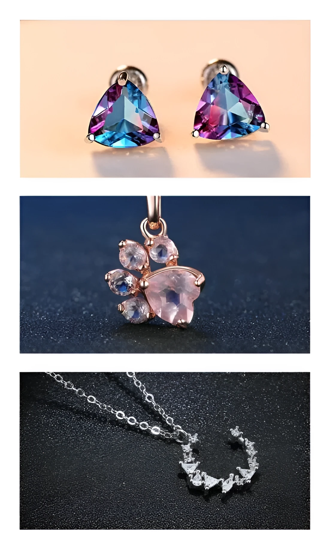Three piece jewellery bundle set in Dazzle Box style with matching pieces on display