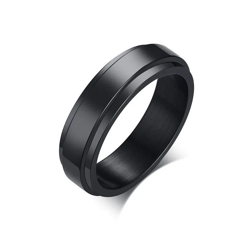 Rotatable geometric stainless steel ring in gold colour, unisex Korean style
