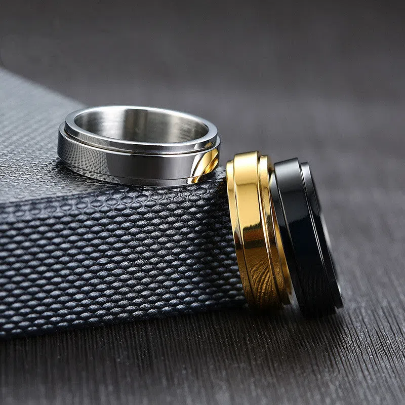 Rotatable geometric stainless steel ring in gold colour, unisex Korean style
