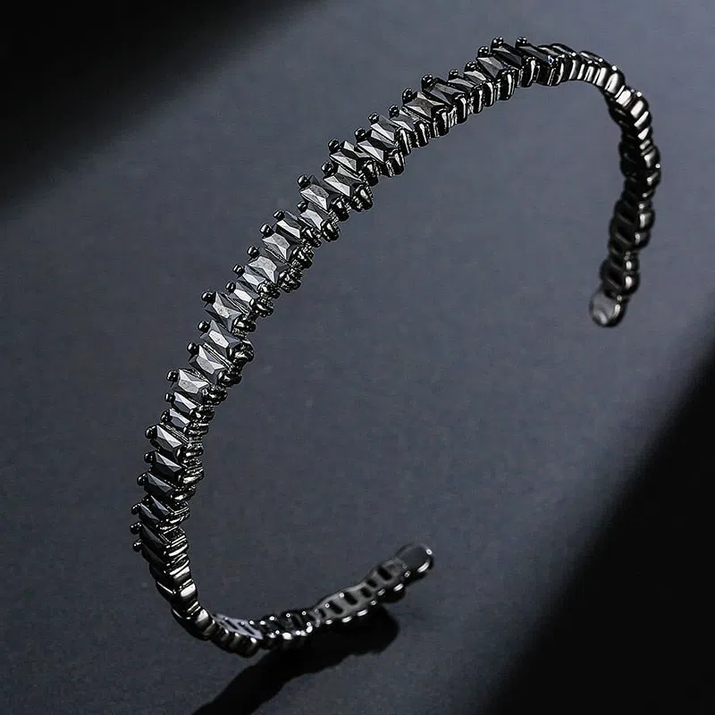Geometric light luxury micro-inlaid zircon bracelet on environmental copper base with gold-plated inlay