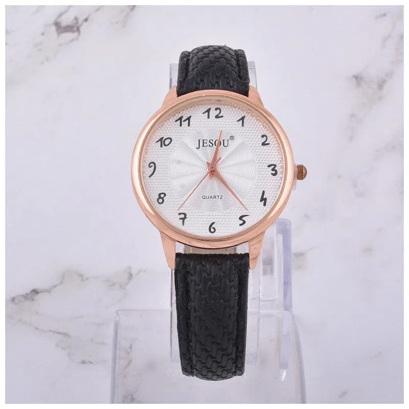 Women's 3-piece gift set with round quartz watch, sunglasses, and corsage in purple