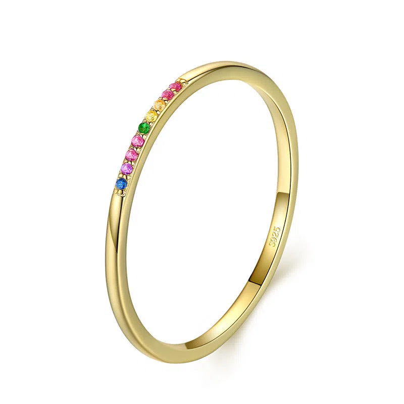 Simple 925 sterling silver rainbow stone ring hand inlaid with 5A zircon, small fresh gypsophila style, available in US sizes 5-9