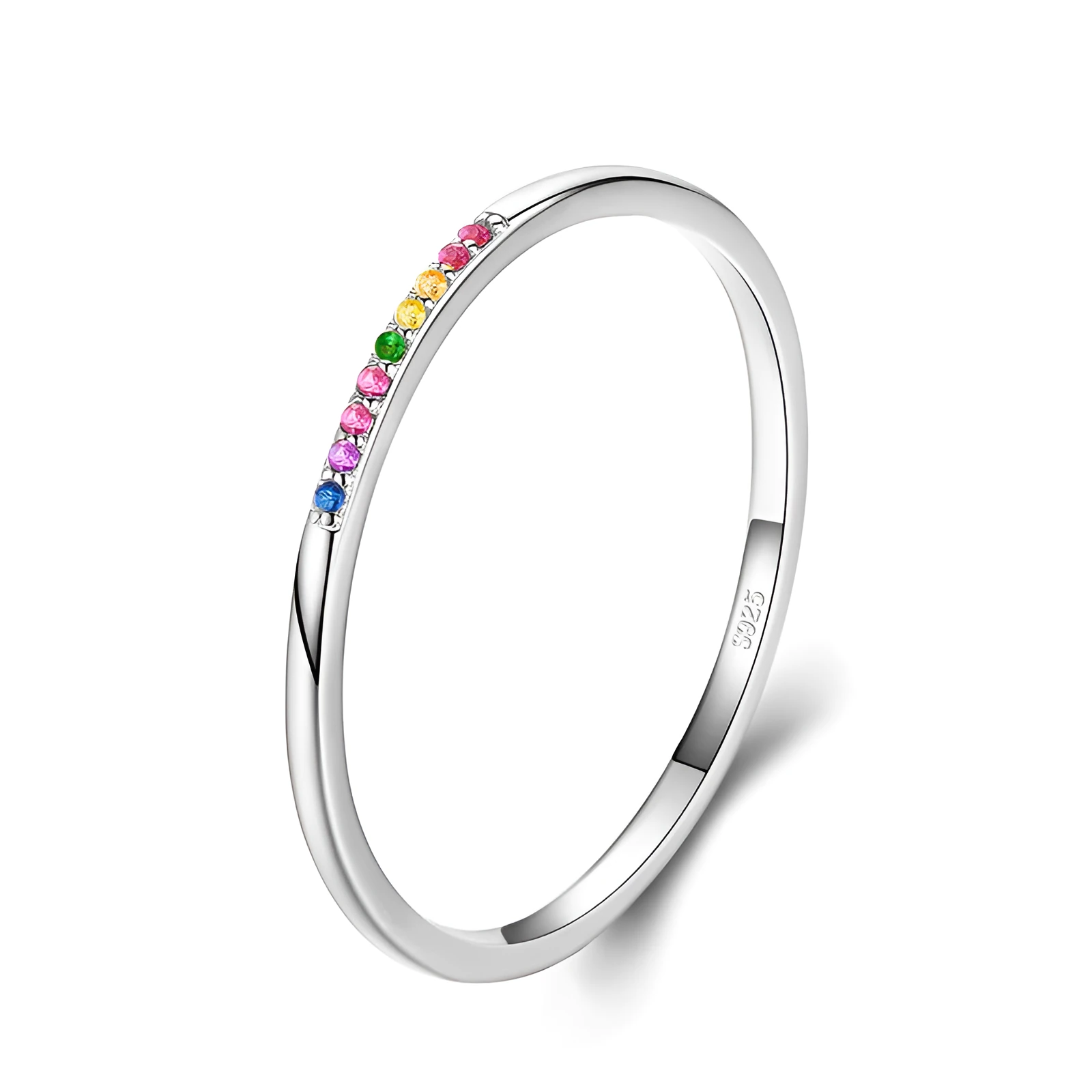 Simple 925 sterling silver rainbow stone ring hand inlaid with 5A zircon, small fresh gypsophila style, available in US sizes 5-9