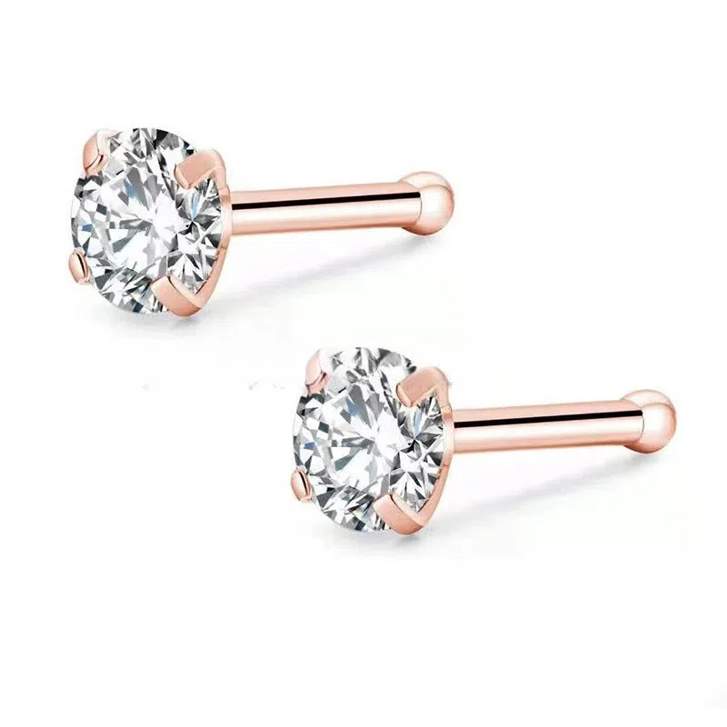 Geometric round zircon nose stud with four-claw setting stainless steel straight rod unisex