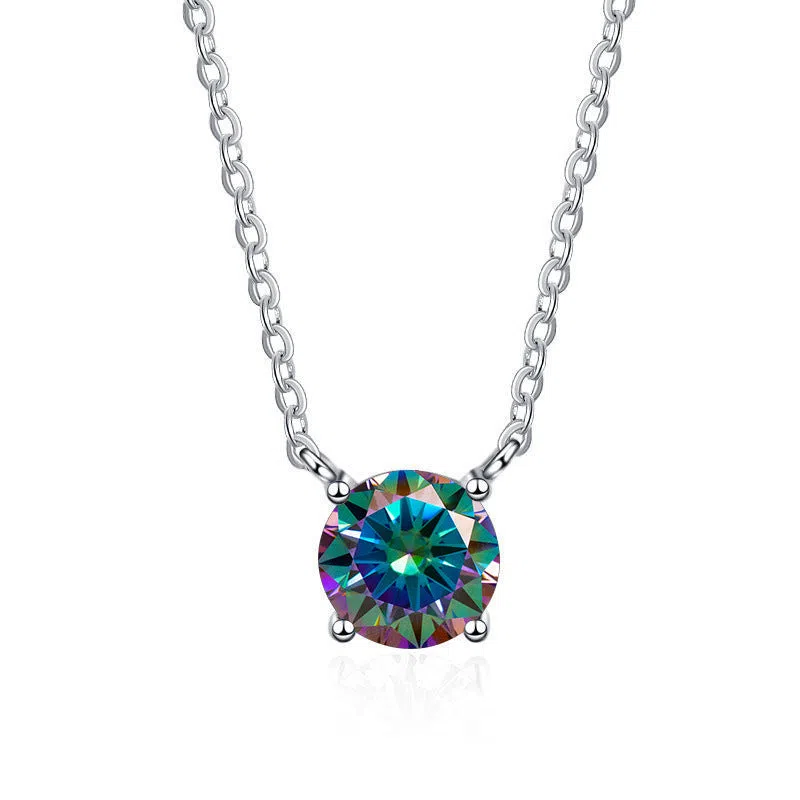 S925 sterling silver moissanite necklace 1 karat pendant in rainbow colour on display