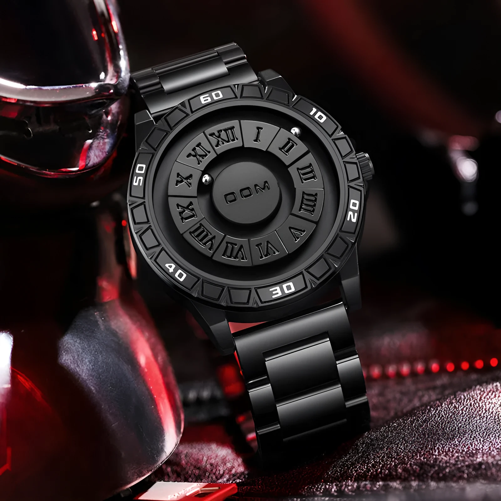 Creative magnetic suspension waterproof quartz watch black steel belt with watch box set