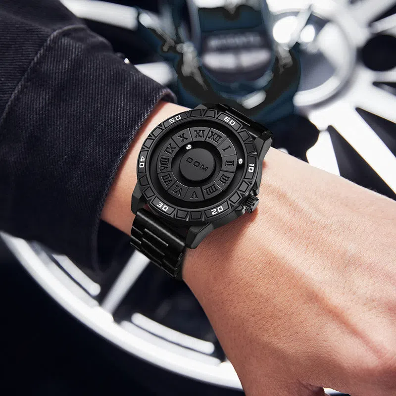 Creative magnetic suspension waterproof quartz watch black steel belt with watch box set