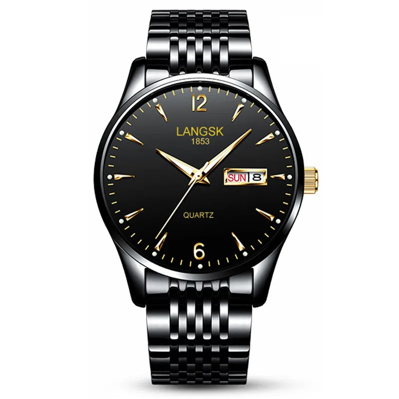 Fashion waterproof luminous men's watch with 10mm thickness and six colour options including all black and blue gold