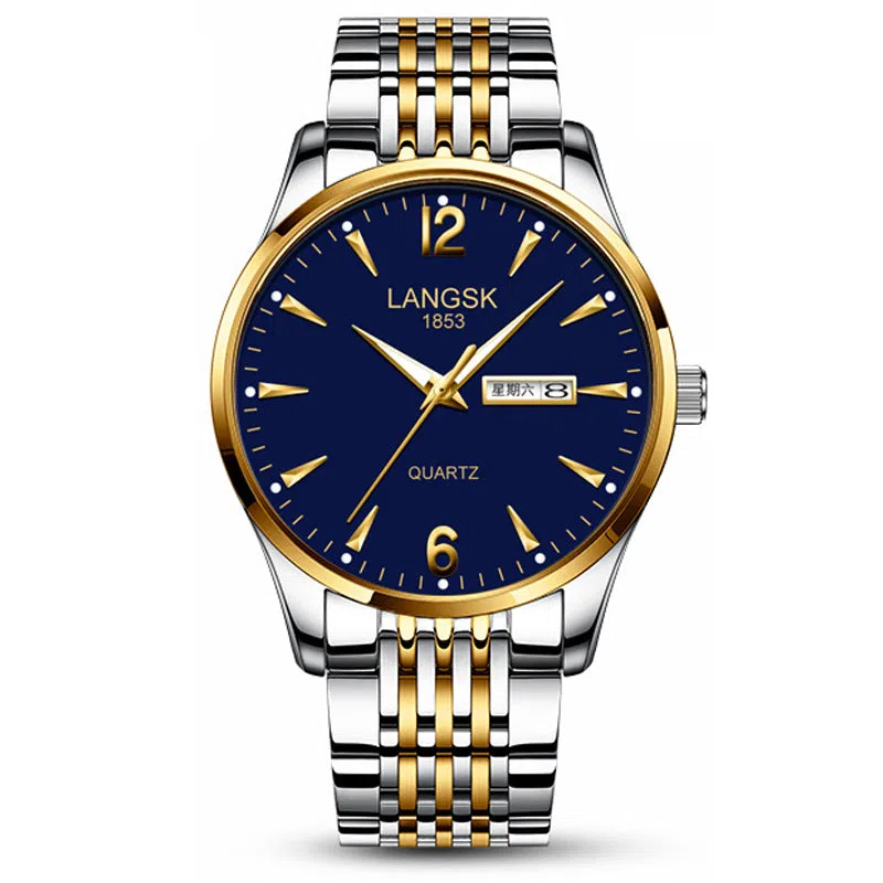 Fashion waterproof luminous men's watch with 10mm thickness and six colour options including all black and blue gold