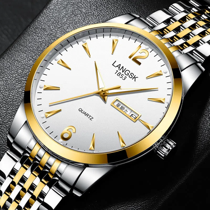 Fashion waterproof luminous men's watch with 10mm thickness and six colour options including all black and blue gold