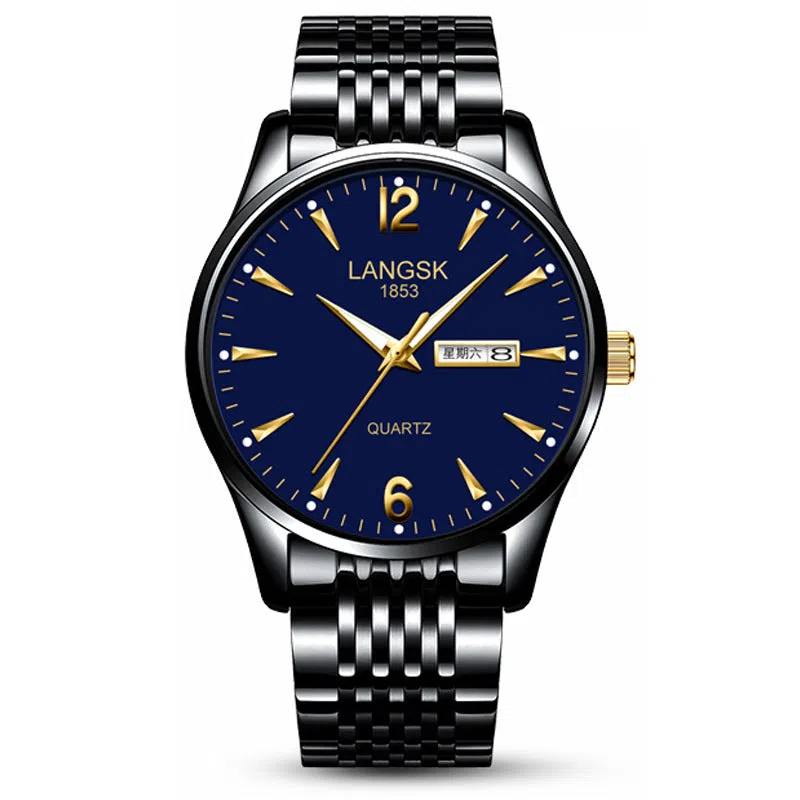Fashion waterproof luminous men's watch with 10mm thickness and six colour options including all black and blue gold