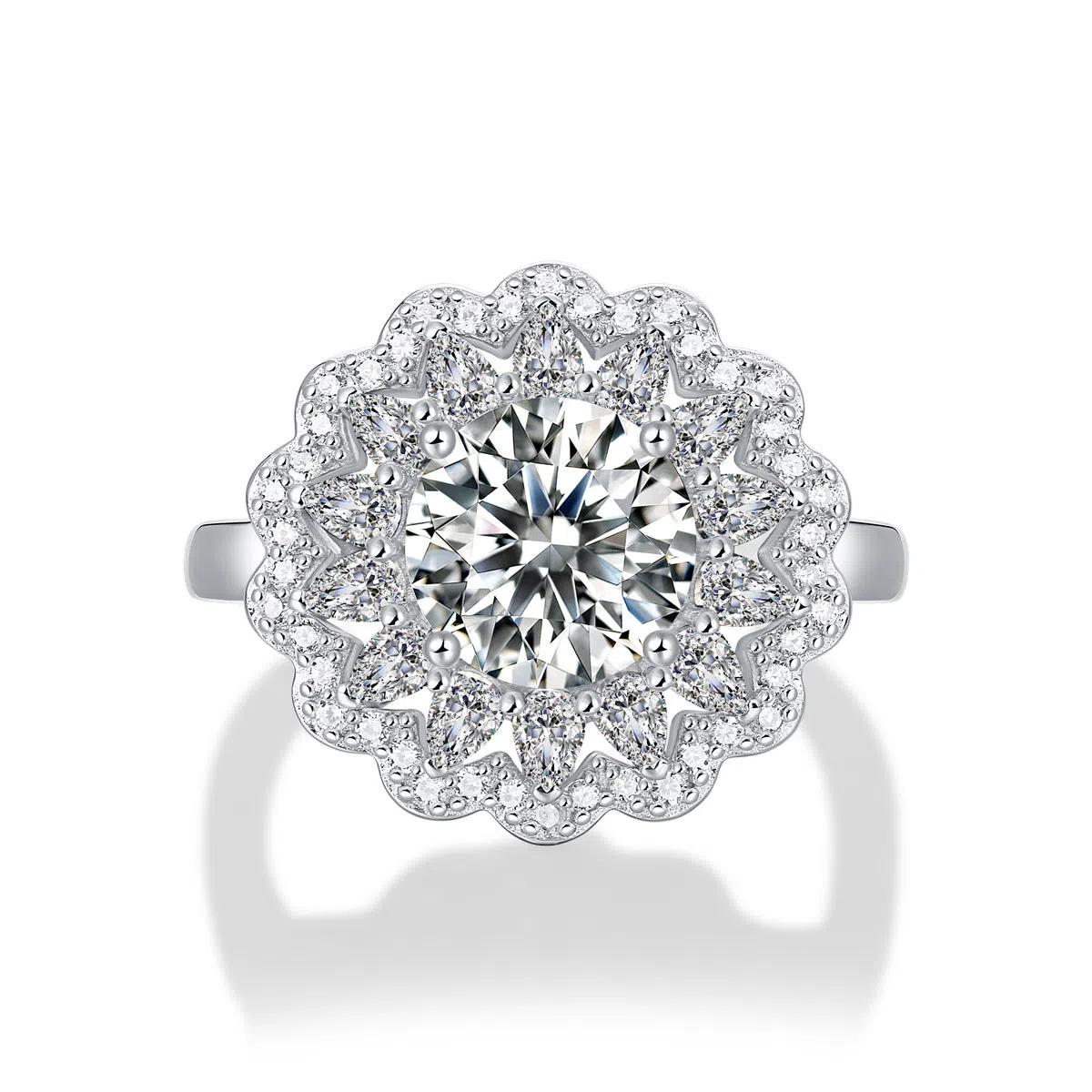 S925 silver adjustable moissanite ring flower design for women