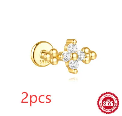 S925 sterling silver geometric earrings with a moon and embedded diamond star design in a gold-toned finish.