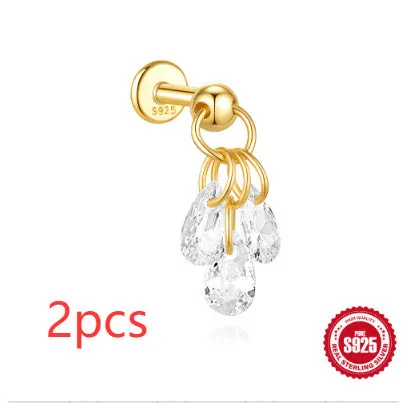 S925 sterling silver geometric earrings with a moon and embedded diamond star design in a gold-toned finish.
