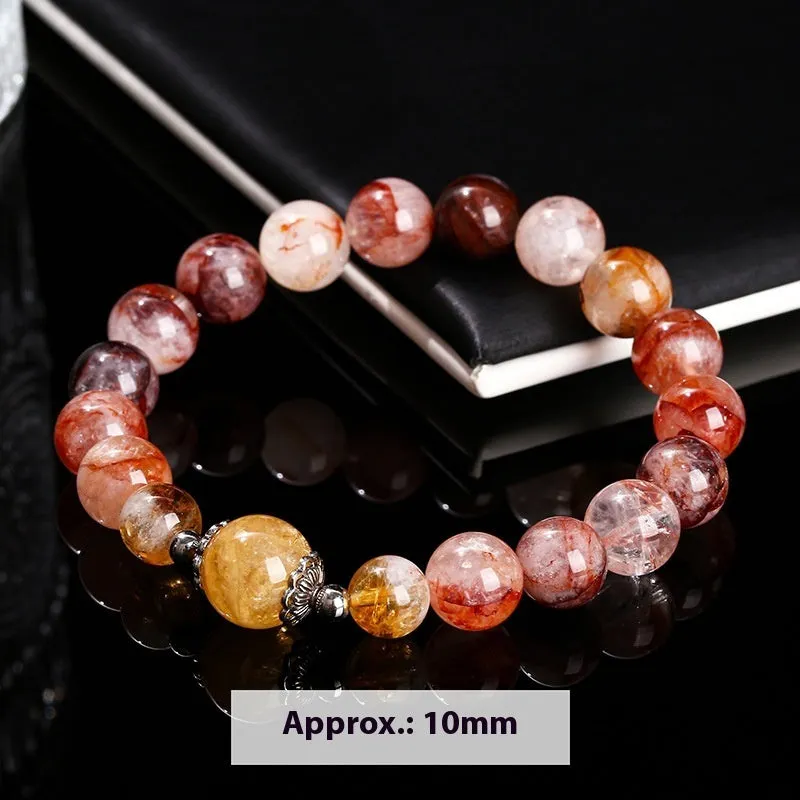 Handmade red sealant flower citrine crystal bracelet with 10mm geometry beads