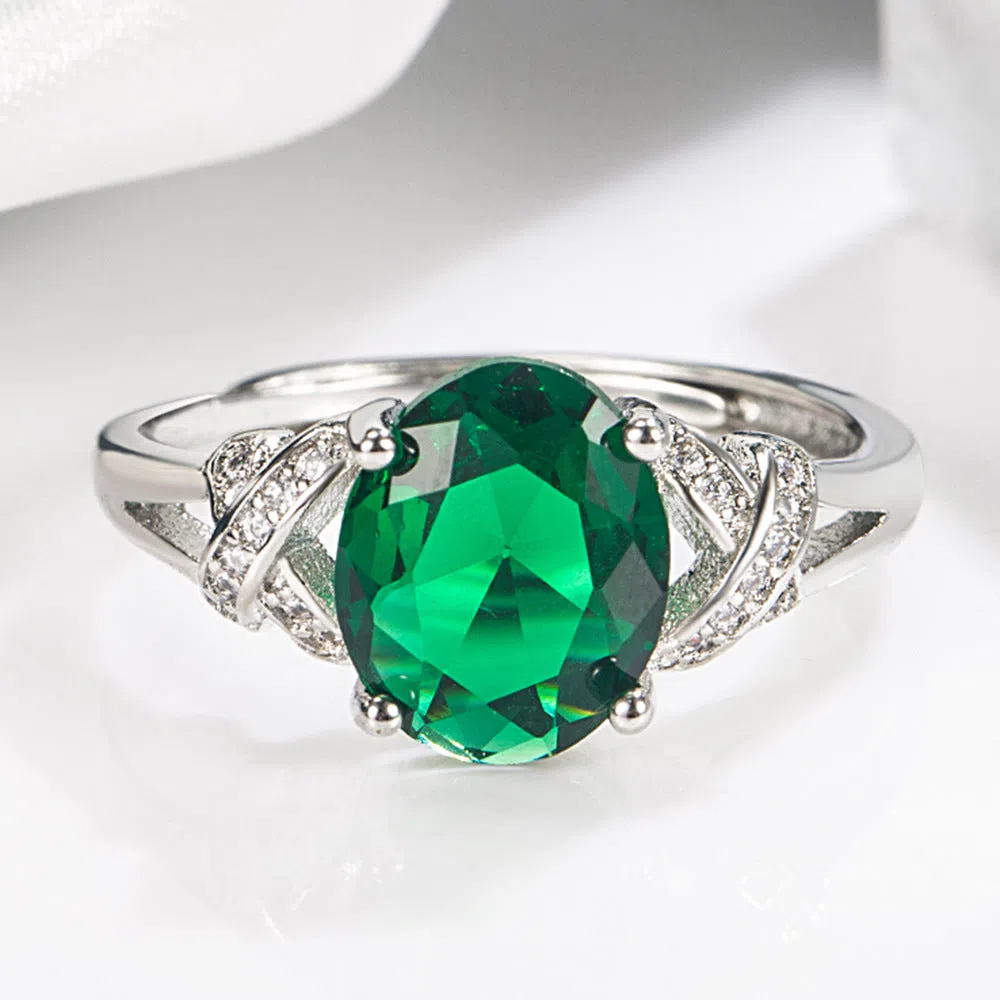 Copper inlaid zircon open ring with adjustable cross design for women in lvzuan colour