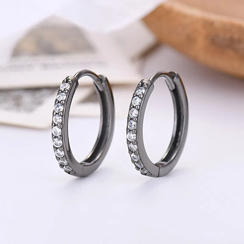 Gang Drill zircon stud earrings silver needle green copper geometric starry sky design unisex electroplated finish