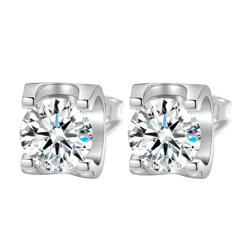 Bullhead artificial diamond women's stud earrings in platinum colour with geometric water-flow design