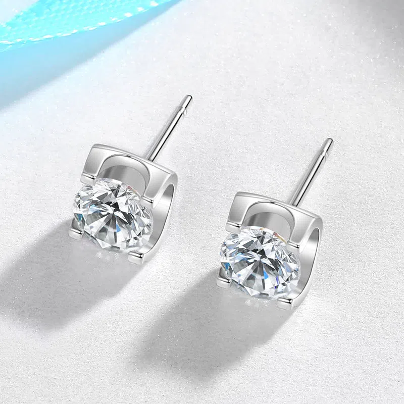 Bullhead artificial diamond women's stud earrings in platinum colour with geometric water-flow design