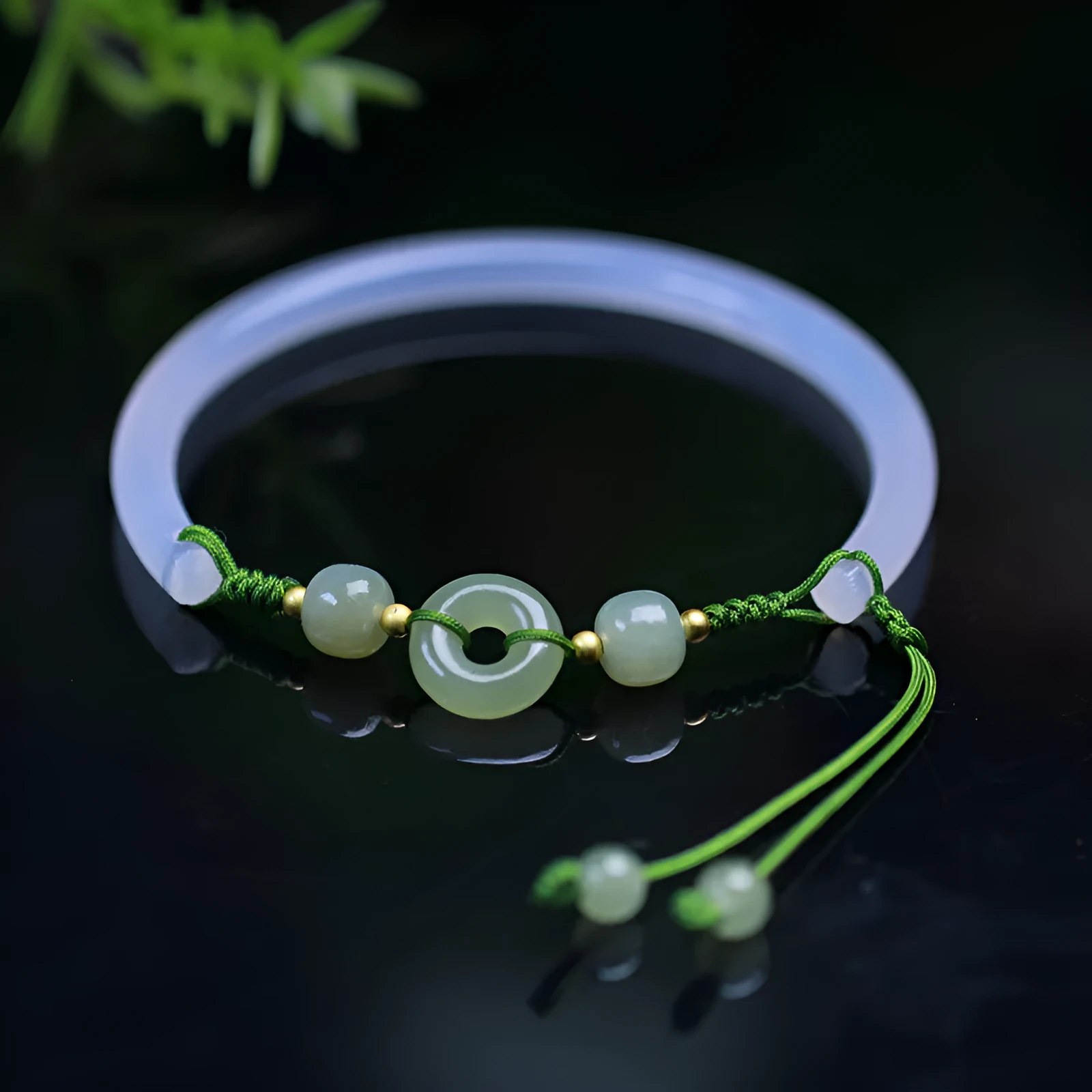 Hand-woven white agate half bracelet with 6mm beads and peace buckle closure