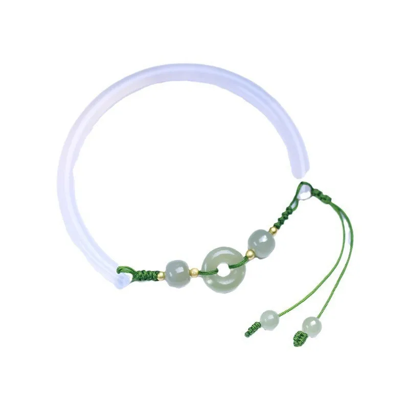 Hand-woven white agate half bracelet with 6mm beads and peace buckle closure