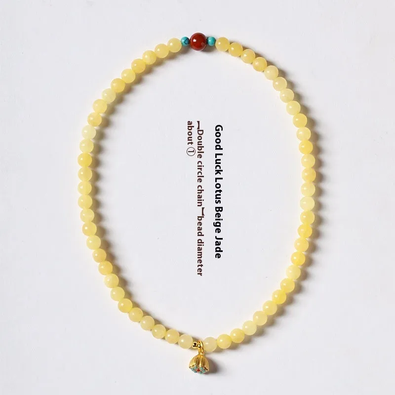 Handmade double ring bracelet for women with yellow jade and topaz stones in a retro design.