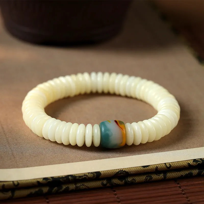 Tibetan white Bodhi seed bracelet and handheld mala for Buddhist meditation