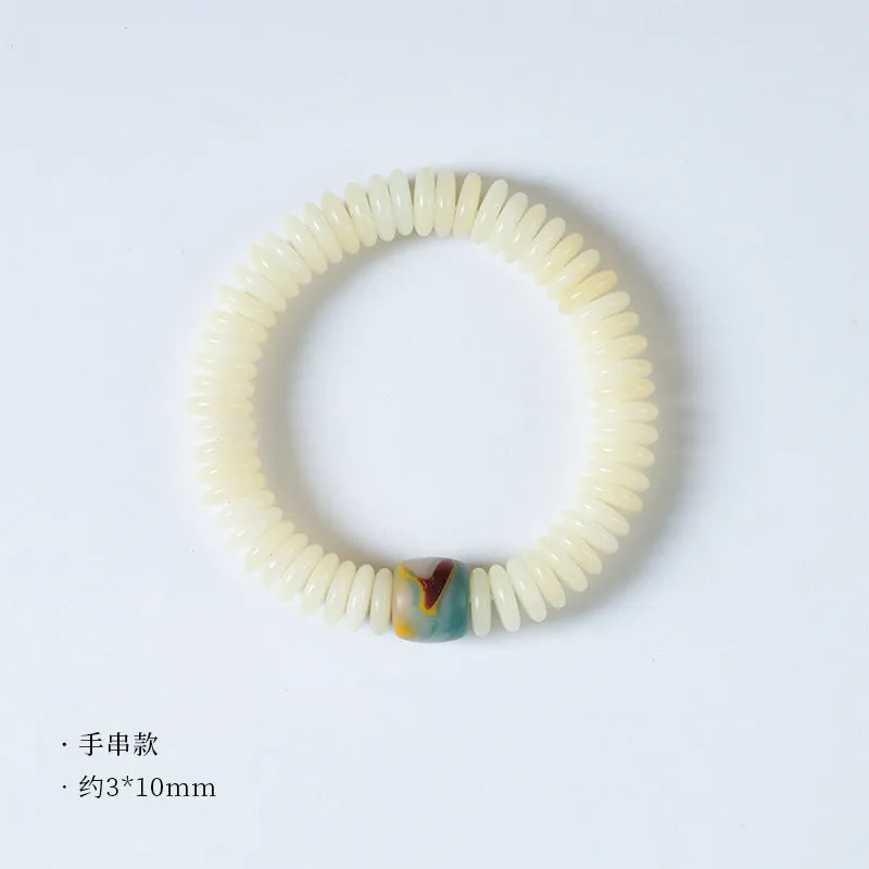 Tibetan white Bodhi seed bracelet and handheld mala for Buddhist meditation