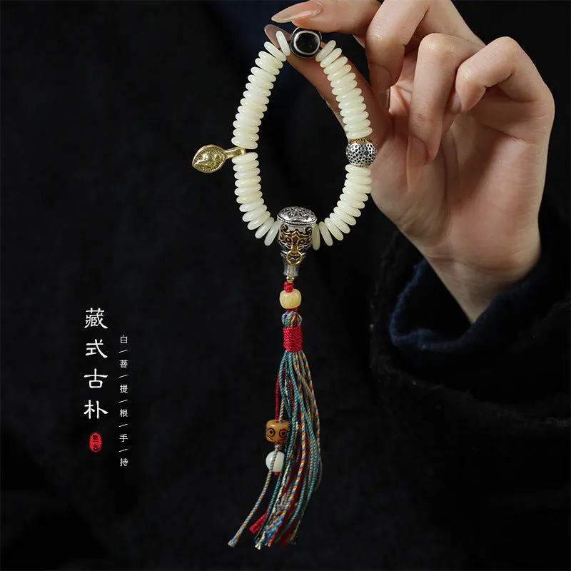 Tibetan white Bodhi seed bracelet and handheld mala for Buddhist meditation