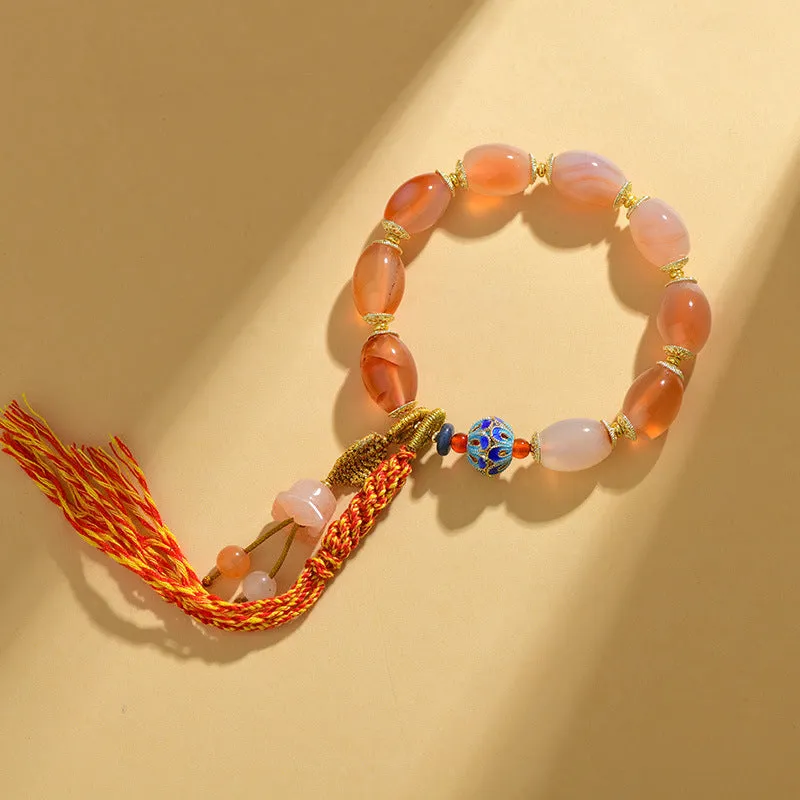 Jade agate Tibetan bracelet with vintage ethnic floral geometric design manual craftsmanship