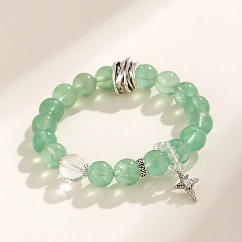 Green fluorite star moon princess bracelet with white crystals and electroplated metal