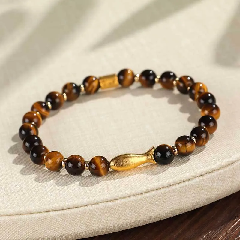 Women's Tiger Eye small fish beaded bracelet handmade from natural gemstone with animal design