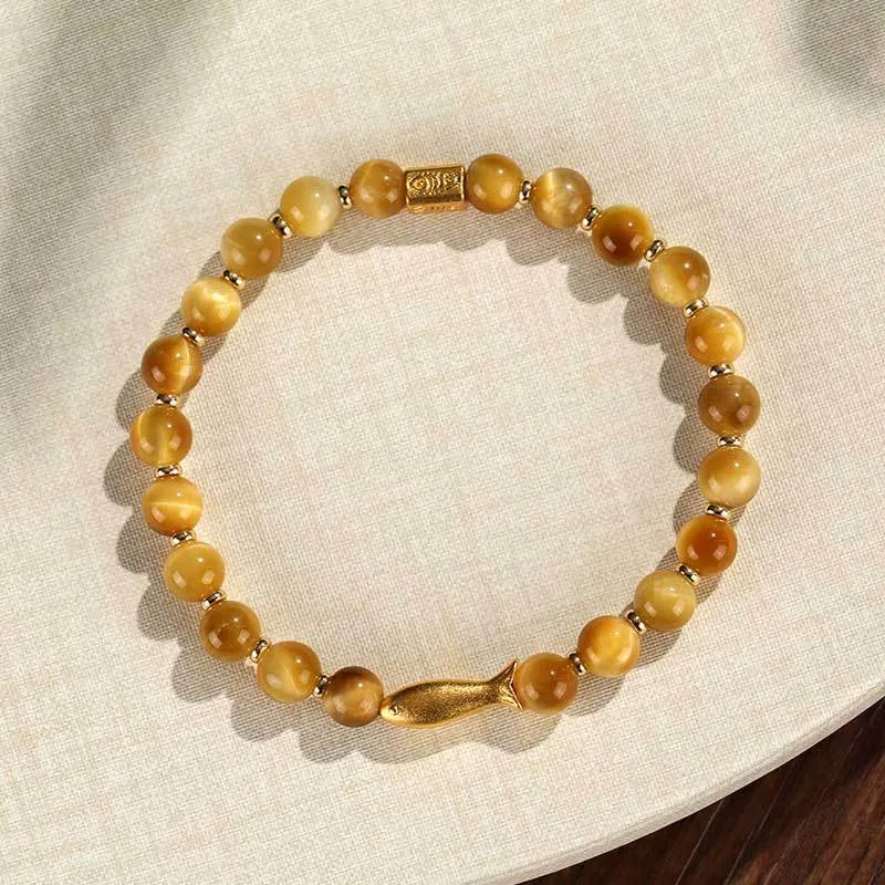 Women's Tiger Eye small fish beaded bracelet handmade from natural gemstone with animal design