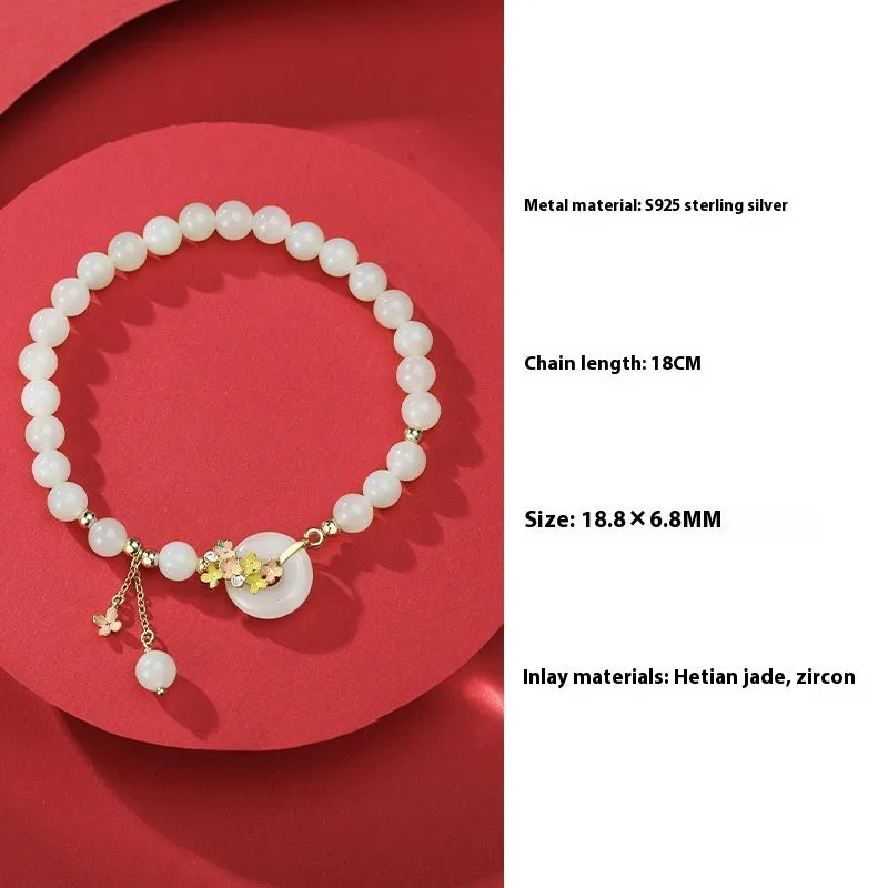 Osmanthus Peace Buckle S925 sterling silver jade bracelet with inlaid gemstone