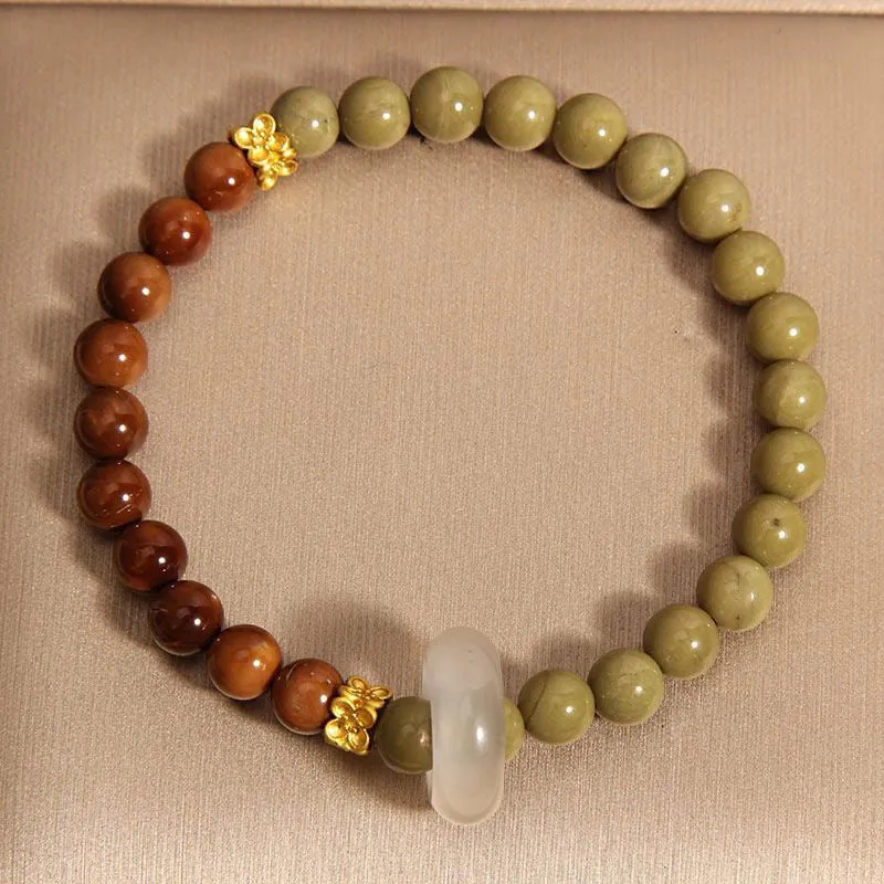 Green gradient women's bracelet with crown, diamond, and geometric shapes in a double ring new Chinese style design.