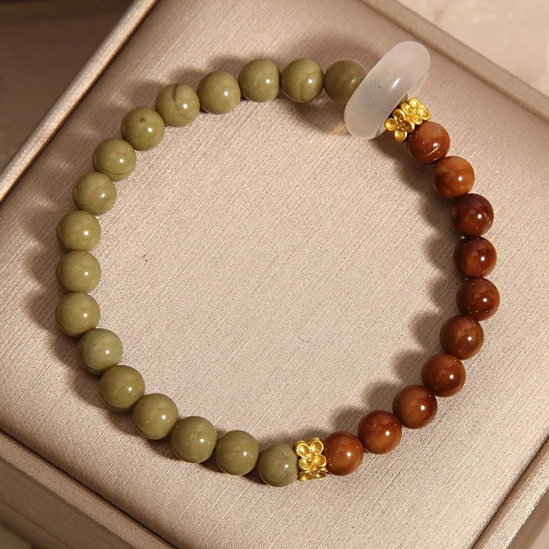 Green gradient women's bracelet with crown, diamond, and geometric shapes in a double ring new Chinese style design.