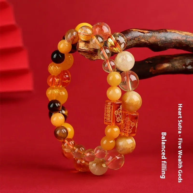 Natural crystal bracelet with five element colours in geometric round shapes