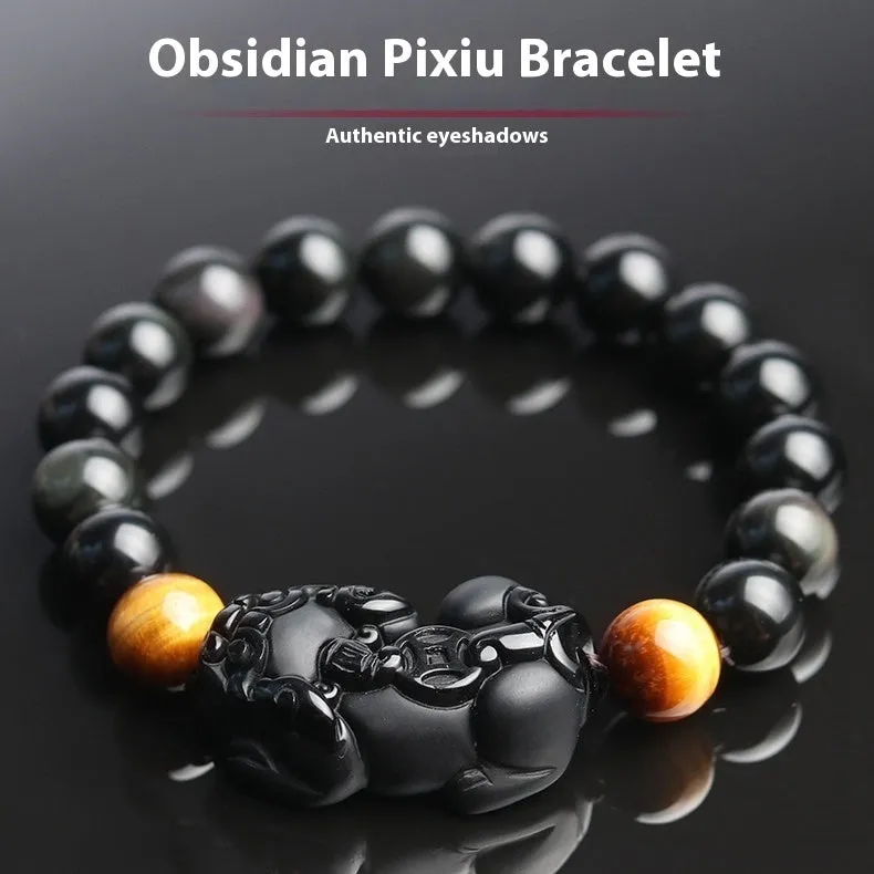 Mexico Gold Sheen Obsidian Pi Xiu Bracelet unisex black crystal bracelet with 10-16mm beads