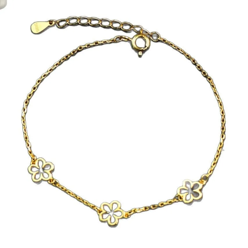 Women's S925 sterling silver bracelet with heart-shaped flower design in white gold or golden colour