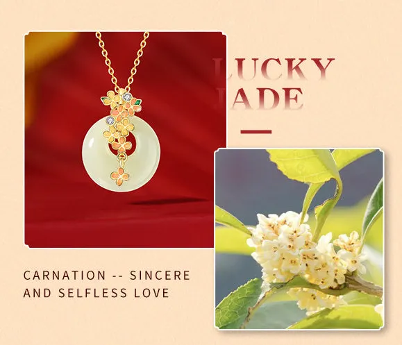 925 silver laurel safe buckle necklace with natural Hetian jade pendant and matching bracelet set
