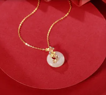 925 silver laurel safe buckle necklace with natural Hetian jade pendant and matching bracelet set