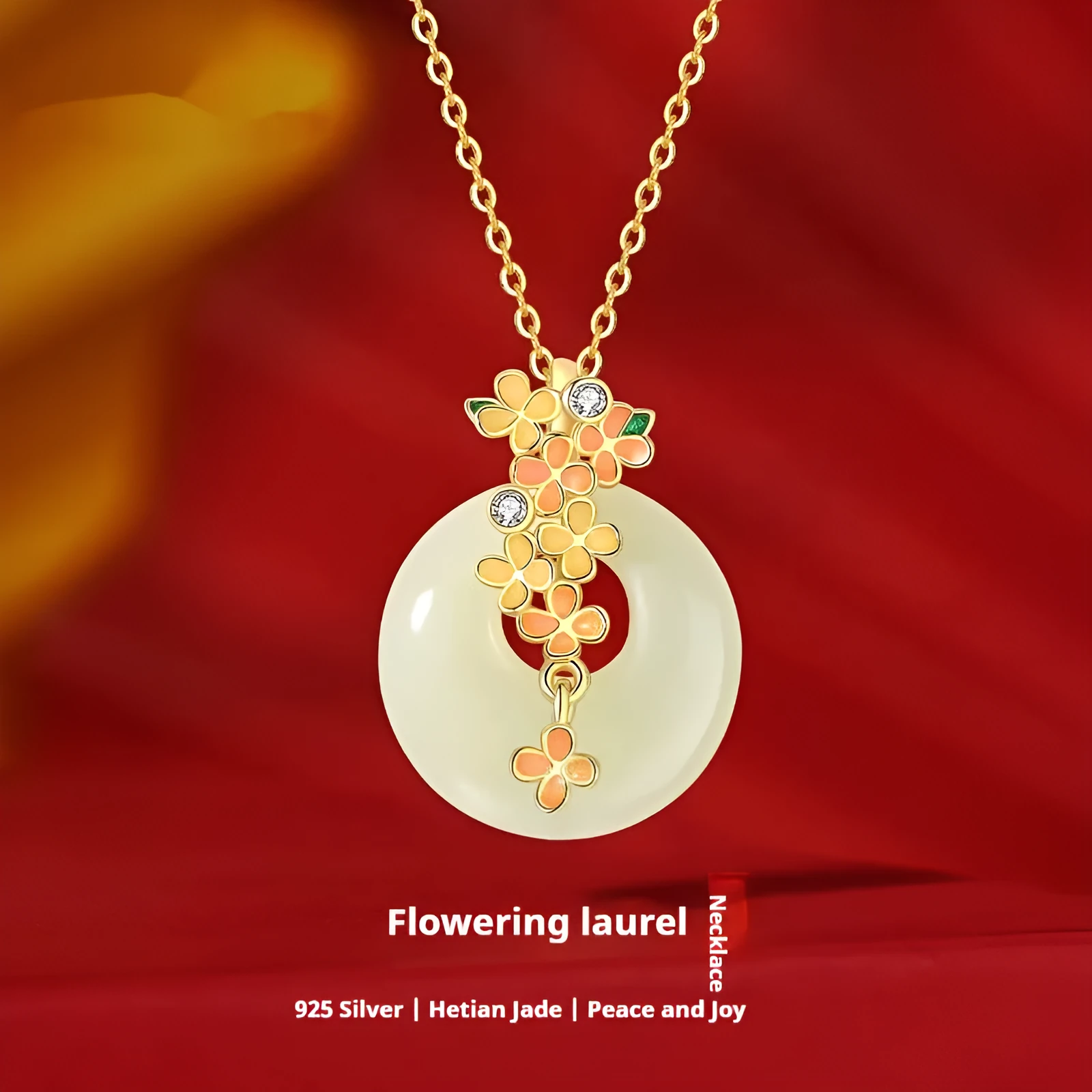 925 silver laurel safe buckle necklace with natural Hetian jade pendant and matching bracelet set