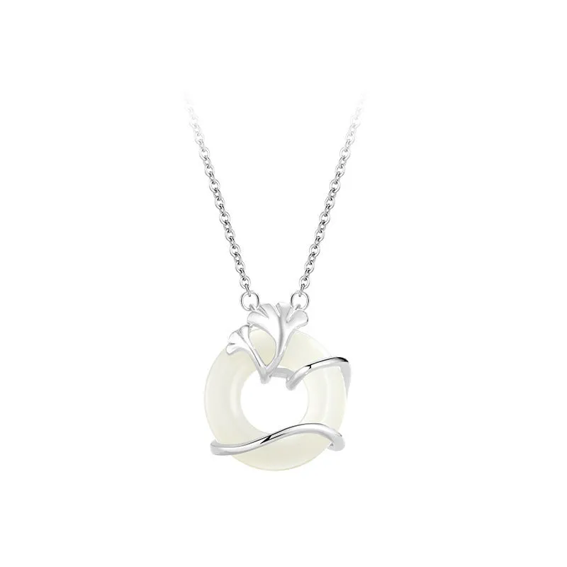 925 sterling silver Hetian jade peace buckle necklace with geometric cross chain