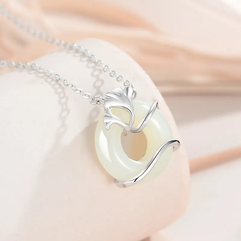 925 sterling silver Hetian jade peace buckle necklace with geometric cross chain