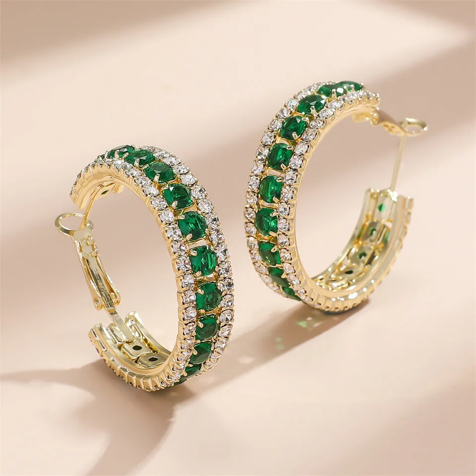 Women's retro C-shaped earrings with inlaid zirconium stones in gold colour