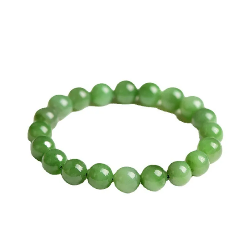 Polished natural jasper bead bracelet in Hetian jade, showing multiple bead size options on a wrist.