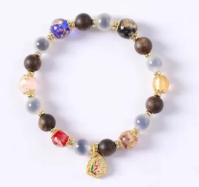 Candy Heart Agate Colored Glaze Bracelet 8mm beads alloy inlay natural stone jewellery