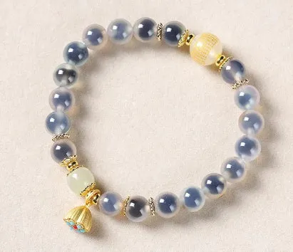 Candy Heart Agate Colored Glaze Bracelet 8mm beads alloy inlay natural stone jewellery