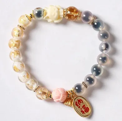 Candy Heart Agate Colored Glaze Bracelet 8mm beads alloy inlay natural stone jewellery