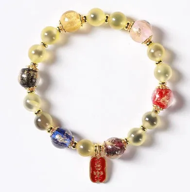 Candy Heart Agate Colored Glaze Bracelet 8mm beads alloy inlay natural stone jewellery